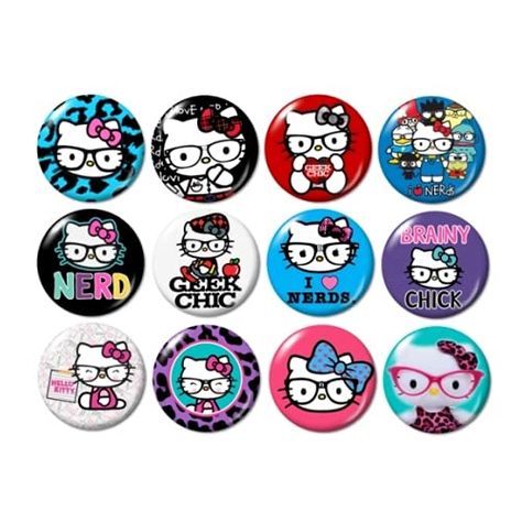 PRICES MAY VARY. You will receive ALL 12 of the Kitty buttons pictured Size: 1.25 inches in diameter Excellent image quality; professionally printed Made with all metal parts These beautiful 1.25" buttons contain awesome images of nerd / geek kitties. They are wonderful for scrapbook pages, handmade jewelry items, stocking stuffers, party favors, lanyard decorations, and inexpensive gifts. Fun Things To Buy On Amazon, Pin Designs Button, Crafty Gifts For Friends, Cool Button Pins, Beanie With Pins, Cute Things To Buy On Amazon, Cute Button Pins, Pin Ideas Button, Nerd Hello Kitty