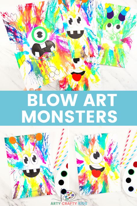 Learn how to create Monster Art with the Blow Painting with Straws technique! This is an amazingly fun, creative and easy art project for kids, where kids will learn how to use straw painting in their monster craft creations, while exploring color, patterns and shape. Monsters Ink Drawing, Paper Flower Crafts For Kids, Straw Painting, Blow Painting, Simple Paper Flower, Blow Paint, Monster Craft, Easy Art For Kids, Monster Crafts