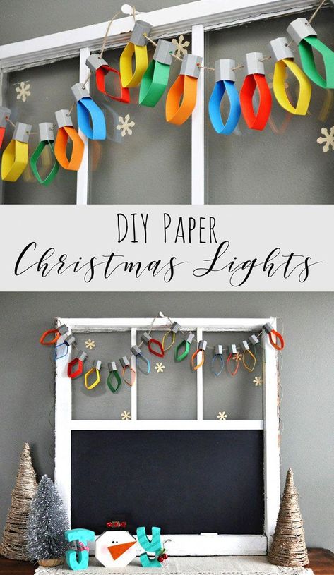 These DIY paper Christmas lights are such a great craft idea to make this winter! They're perfect handmade Christmas decorations for the home, and kids will love to make them too! #christmaslights Paper Christmas Lights, Juleverksted For Barn, Jul Diy, Diy Christmas Lights, Diy Jul, Christmas Decorations For Kids, Diy Christmas Decorations Easy, Christmas Paper Crafts, Christmas Classroom