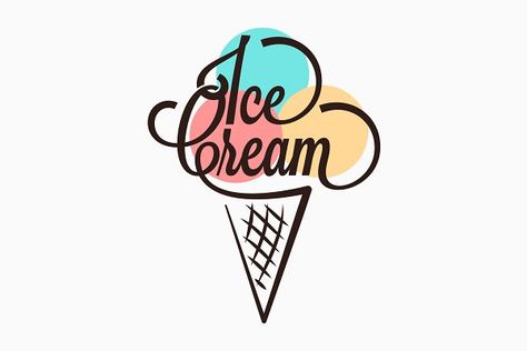 Ice cream in the waffle cone logo. | Pre-Designed Illustrator Graphics ~ Creative Market Ice Cream Logo Ideas, Logo For Ice Cream, Ice Cream Illustration Design, Ice Cream Logo Design, Logo Ice Cream, Ice Cream Vector, Organic Ice Cream, Ice Cream Logo, Ice Cream Illustration