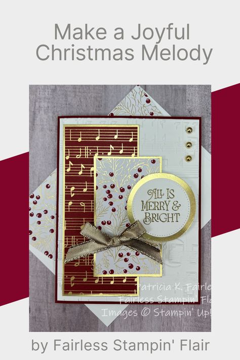 This card uses one of my favorite card layouts. To see the sketch and learn more about this card visit my Fairless Stampin' Flair Blog. Joyful Dsp Stampin Up Cards, Su Christmas Cards 2023-2024, 2024 Card Ideas, Festive Post Stampin Up Cards, Su Brightest Glow Cards, Christmas Card Layout Ideas, Stampin Up Joy Of Christmas Cards, Stampin Up Christmas Classics 2023, Stampin Up Shining Brightly Dsp