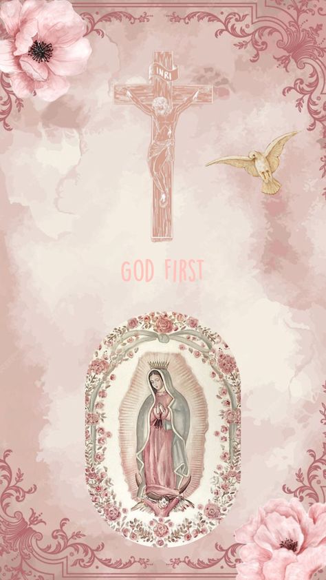 Love Jesus. God first. And bless you all. This one has both Jesus on the cross and the Virgin Mary. And The Holy Spirit on the side. ✝️🎀🤍 Catholic Wallpaper, Virgin Mary Art, Gods Princess, Christian Quotes Wallpaper, Cross Wallpaper, Iphone Wallpaper Stills, Cute Spanish Quotes, Easter Wallpaper, Jesus And Mary Pictures