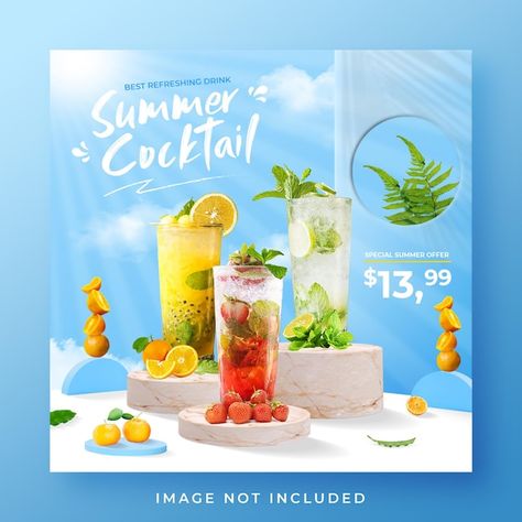 Post Design Ideas, Summer Drink Menu, Summer Special Drinks, Drink Menu Design, Summer Juice, Summer Drink Cocktails, Beverage Poster, Food Banner, Summer Menu