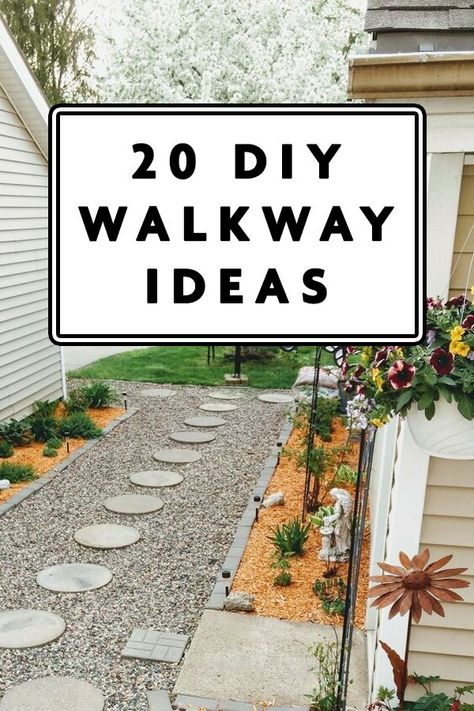 Outdoor walkways serve a practical and aesthetic purpose, and they’re super easy to create. Recreating your front yard by upgrading your walkway is easy - there are so many different ideas to choose from, such as outdoor walkway lights, DIY pavers, gardening ideas, and specialized outdoor walkway railings and trims. Diy Pavers, Walkway Ideas Diy, Diy Stone Walkway, Diy Pathway, Gravel Walkway, Cordless Lighting, Pavers Diy, Walkway Lighting, Paving Ideas