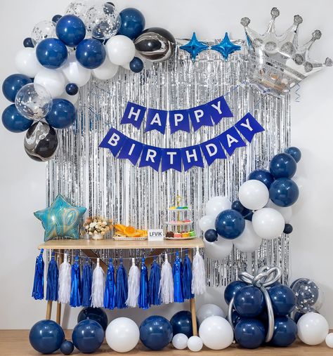 Blue Birthday Decorations, Blue Birthday Themes, Navy Blue Birthday, Navy Blue Party, Women Birthday Party, Birthday Theme Decoration, Happy Birthday Decor, Birthday Decorations For Men, Boy Birthday Decorations