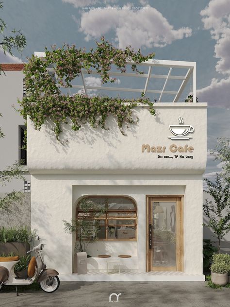 Coffee Shop Booth Design, Coffee Exterior Design, Small Town Coffee Shop Interior, Cafe Apartment Exterior, Korean Cafe Exterior, Coffee Shop Aesthetic Exterior, Small Shop Exterior, Cafe Aesthetic Exterior, Cafe With Apartment Above