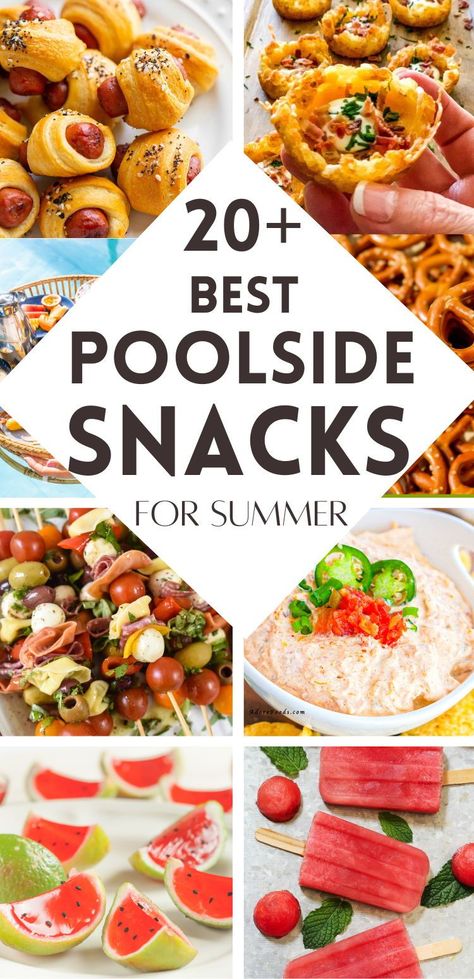 Easy poolside snacks! Find everything from savory pool party appetizers to sweet treats that are ideal for any pool party. These pool party food ideas are not only delicious but also easy to enjoy while you soak up the sun. Don't forget to pin your favorites! Outdoor Snacks Party, Ideas For Snacks For Party, Finger Food Pool Party, Summer Pool Appetizers, Adult Pool Side Snacks, Pool Party Appetizers Finger Foods, Finger Food For Pool Party, Easy Apps For Pool Party, Pool Party Snacks For Adults Easy