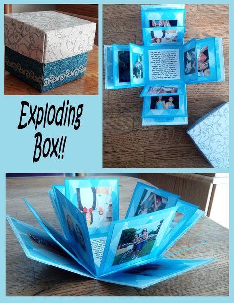 Lovely exploding photo box ♥ Made one of these for my German exchange partner last year :) Birthday Message For Boyfriend, Saint Valentin Diy, Hadiah Diy, Valentines Bricolage, Kraf Kertas, Diy Jul, Anniversaire Diy, Skirt Diy, Hari Valentine