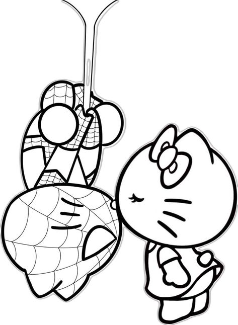 Spiderman Coloring Page, Hello Kitty Spiderman, Kitty Spiderman, Hello Kitty Desenho, Beautiful Pencil Drawings, Hello Kitty Colouring Pages, Pink Wallpaper Hello Kitty, Easy Step By Step Drawing, Spiderman Coloring