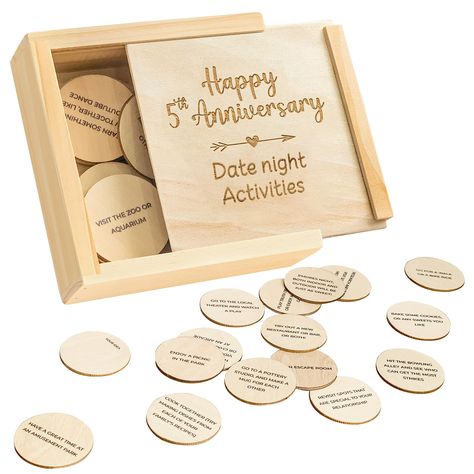 PRICES MAY VARY. UNIQUE 5 YEAR ANNIVERSARY WOOD GIFTS: Celebrate your happy day with our anniversary gifts 5 years! The set is ideal as 5 year anniversary gifts for her, 5th anniversary gifts for him, 5th wedding anniversary gifts for couples, or Valentine's day gifts 52 DATES: This box of wood gifts for him 5th anniversary is 4.33x4.33x1.2 inch, featuring 26 date tokens. There're 52 cute and funny date ideas for every week of the year, making it the most special 5 anniversary gifts for her LOVE Wooden Anniversary Gift, 9 Year Anniversary, 5 Year Anniversary Gift, Wood Anniversary Gift, Marriage Gifts, Husband Anniversary, Marriage Anniversary, Anniversary Dates, Mens Anniversary Gifts