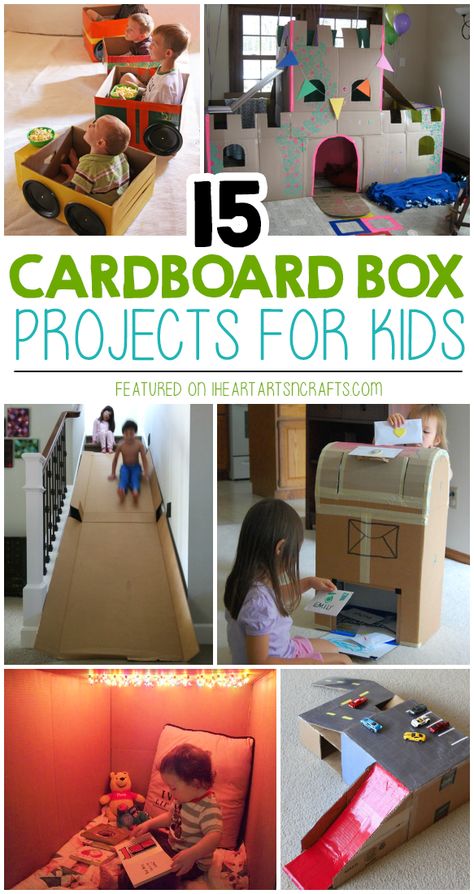 15 Super Fun Cardboard Box Projects For Kids Cardboard Box Obstacle Course, Box Activity For Preschool, Box Toys Diy Cardboard, Box Play Ideas, Cardboard Boxes Kids, Toddler Entertainment, Cardboard Box Houses, Box Activities, Cardboard Play