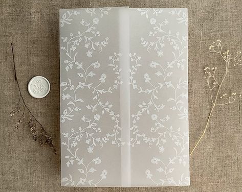 View Vellum Wrap for 5x7 card by IvoryInvitations on Etsy Printed Vellum, Vellum Wrap, Dutch Masters, Acrylic Invitations, Invitation Kits, Vellum Paper, Wedding Aesthetic, Floral Vine, Dreamy Wedding