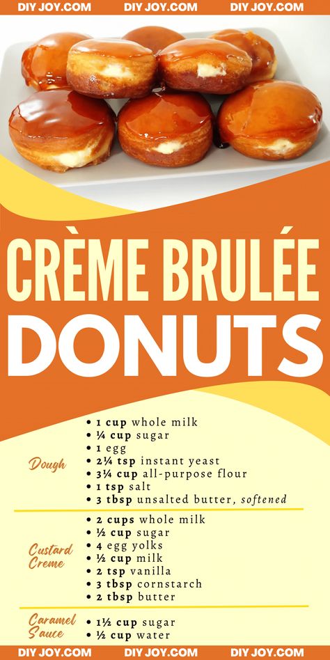 Super Easy Crème Brulée Donuts Recipe Recipe Donut, Doughnut Recipe Easy, Easy Donut Recipe, Homemade Donuts Recipe, Homemade Cookbook, Brulee Recipe, Creme Brulee Recipe, Donuts Recipe, Sweet Dishes Recipes