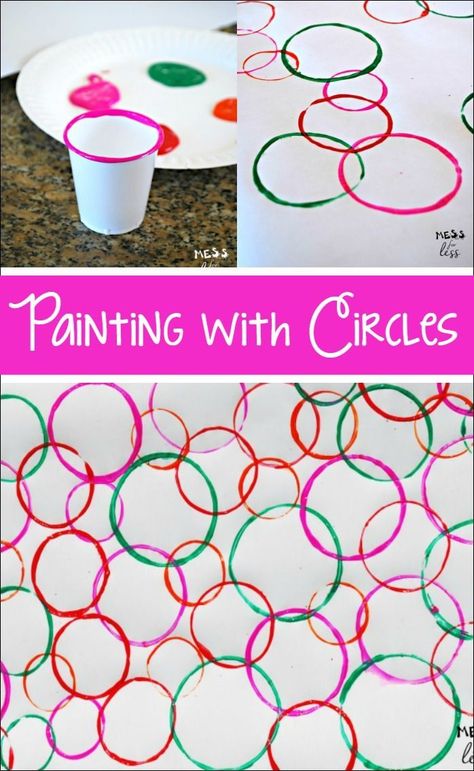 Your kids will be surprised when they see the eye catching art they can create when painting with circles. Painting With Circles, Maluchy Montessori, Aktiviti Kanak-kanak, Shapes Preschool, Daycare Activities, Painting Activities, Project For Kids, Aktivitas Montessori, Daycare Crafts