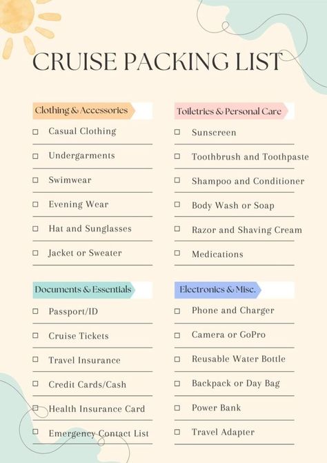 Printable Cruise Packing Lists Packing List For A Cruise, 5 Day Cruise Packing List, Packing For Cruise, Cruise Packing Lists, Cruise Essentials Packing Lists, Packing List Cruise, Greece Cruise, Holiday Packing Lists, Cruise Packing List