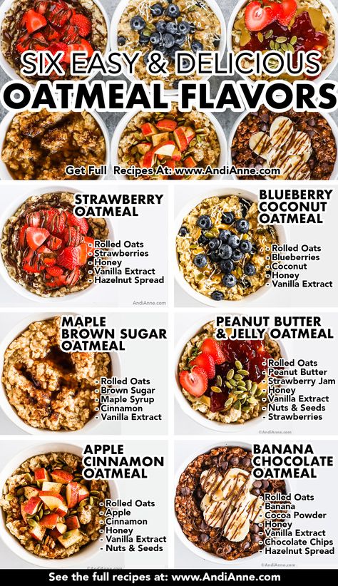 Breakfast just got easier with this collection of 6 simple, delicious and healthy oatmeal recipes! Perfect for single servings or breakfast for the whole family - everyone can use their favorite flavor to make a delicious bowl of oatmeal. Which flavor is your favorite? Breakfast For Diet, Oatmeal Recipes Breakfast, Resep Oatmeal, Best Oatmeal Recipe, Oatmeal Flavors, Bowl Of Oatmeal, Healthy Oatmeal Recipes, Oat Recipes Healthy, Breakfast Oatmeal Recipes