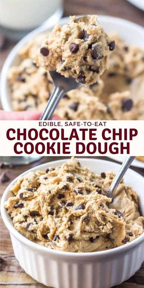 Edible Chocolate Chip Cookie Dough, Homemade Cookie Dough, Edible Cookie Dough Recipe, Cookie Dough Recipes, Edible Cookies, Edible Cookie Dough, Läcker Mat, Easy Baking Recipes Desserts, Deilig Mat