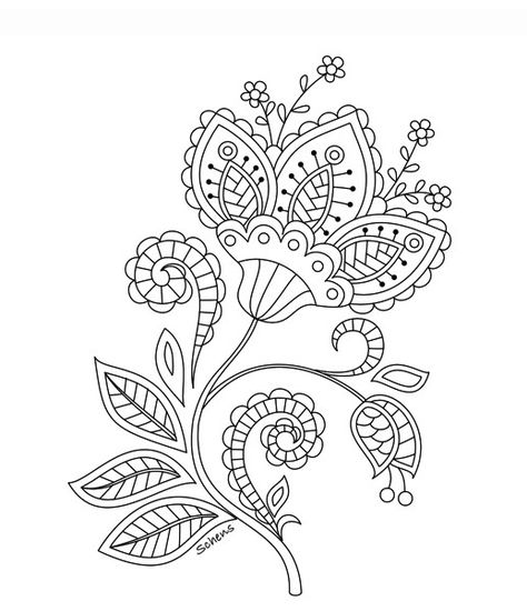 Flower Brazilian Embroidery, Jacobean Embroidery Patterns, Bordado Jacobean, Outline Embroidery, Jacobean Embroidery, Crewel Embroidery Patterns, Colonial Art, Flower Style, Floral Drawing