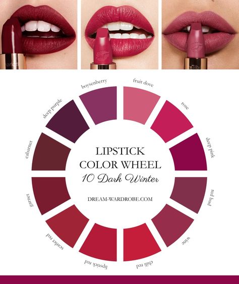 Dark Winter Color Palette and Wardrobe Guide – Dream Wardrobe Bright Winter Color Palette Lipstick, Bright Winter Hair Color Palette, Clear Winter Lipstick Colors, Makeup For Bright Winter, Bright Winter Color Analysis, Winter Bright Palette, Bright Winter Color Palette Clothes, Bright Winter Makeup Palette, Bright Winter Lipstick Colors