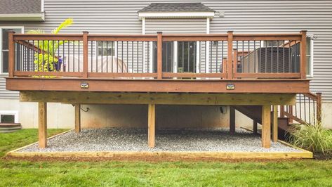 Under High Deck Ideas, Fresco, Under Patio Ideas Under Decks, Gravel Under Deck, Inexpensive Deck Ideas, Space Under Deck, Underneath Deck Ideas, Under Deck Patio Ideas, Under Deck Patio