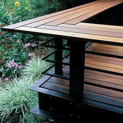 Modern Deck Ideas, Reling Design, Deck Bench, Contemporary Backyard, Deck Bar, Deck Railing Design, Terrasse Design, Modern Deck, Patio Deck Designs