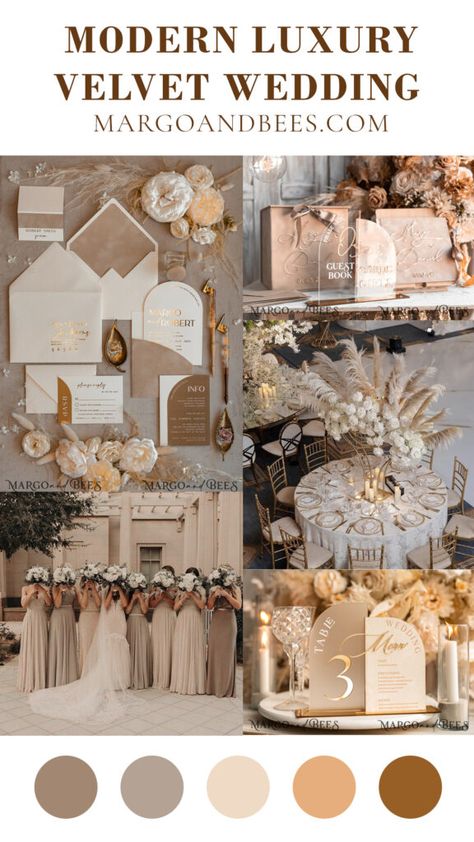 A gold and velvet beige wedding is the epitome of timeless elegance, combining opulence with understated charm. If you're captivated by the allure of this color scheme, here's a comprehensive planning guide to help you achieve the wedding of your dreams. 1. Wedding Invitations Set the tone for your elegant affair with wedding invitations featuring gold accents and velvet beige hues. Choose sophisticated fonts and a design that reflects your wedding's opulent theme. 2. Flowers Choose for neutral Wedding Taupe Colors, Shades Of Gold Wedding, Neutral Colors Wedding Theme, Wedding Theme Neutral, Champagne Colour Theme Wedding, Cream Color Wedding Theme, Wedding Color Schemes Beige, Elegant Color Schemes Wedding, Brown White And Gold Wedding