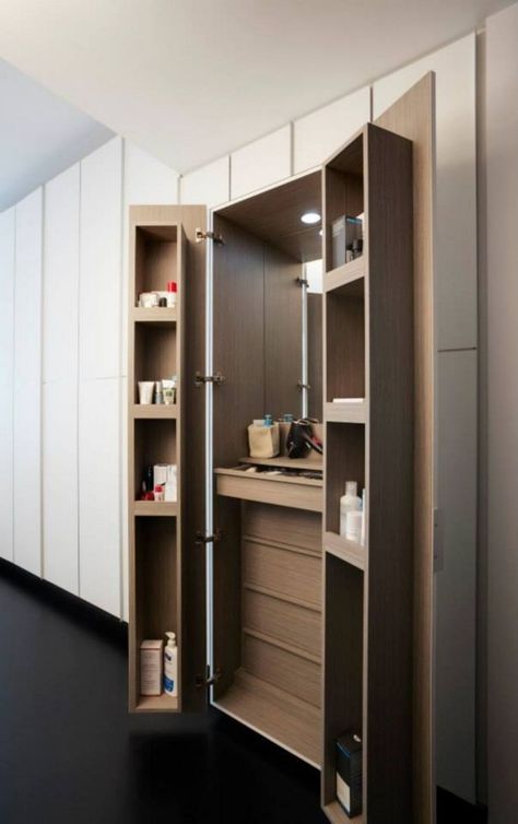 40 Productive and Creative Dressing Table Design Ideas Repurpose Wardrobe, Multifunction Furniture, Built In Dressing Table, Bedroom Cupboards, Bedroom Dressing Table, Dressing Table Design, Bedroom Closet Design, Wardrobe With Dressing Table, Bedroom Vanity