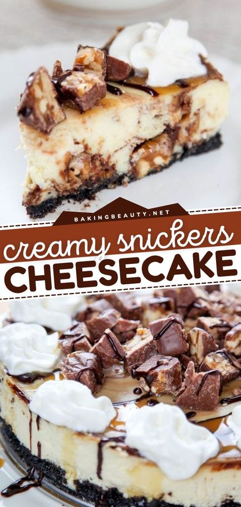 Snickers Cheesecake, best dessert ideas, sweet treats Snickers Dessert, Snickers Cheesecake, Yummy Cheesecake, The Best Dessert, Homemade Cheesecake, Easy Cheesecake Recipes, Caramel Chocolate, Cheesecake Desserts, Creamy Cheesecake