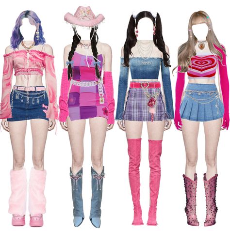 Kpop Stage Outfits Ideas 5 Members Cute, Stage Outfits Kpop Ideas Cute, Shoplook Outfits Kpop, Stage Outfits 4 Members, Shoplook Kpop, Kpop Outfits Ideas, Stage Outfits Kpop Ideas, Group Outfit Ideas, Stage Outfits Kpop