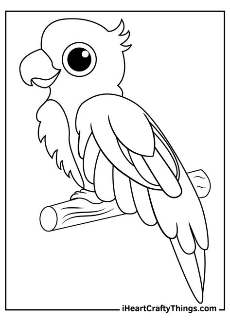 Color Pencil Drawing Easy Cute Cartoon, Parrot Colouring Pages, Parrot Clipart Black And White, Macaw Coloring Page, Parrot Outline Drawing, Bird Coloring Sheets, Parrot Activities For Kids, Picture For Coloring For Kids, Coloring Animals For Kids