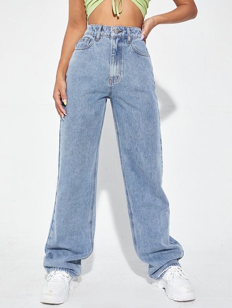 High Waist Wide Leg Jeans -SHEIN Styl Indie, Casual Denim Jeans, High Waist Wide Leg Jeans, Moda Denim, Mode Jeans, Jeans Cargo, Traje Casual, Outfit Jeans, Jeans Casual