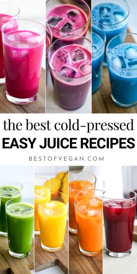 Looking for some juice inspiration? These 7 delicious, healthy, and easy juice recipes are ideal for beginners and experienced juicers alike. So grab your juicer and your favorite produce and let’s start juicing! In this article, you’ll find 7 recipes inspired by the colors of the rainbow, as well as some helpful juicing tips. #juicing #heathyrecipes #healthyjuicingrecipes #vegan #plantbased ❤️🧡💛💚💙💜💗 Cold Pressed Juice Recipes, Juicing Ideas, Juicing Tips, Beet Juice Recipe, Best Juicing Recipes, Fresh Juice Recipes, Easy Juice Recipes, Vegan Juice, Healthy Juicer Recipes