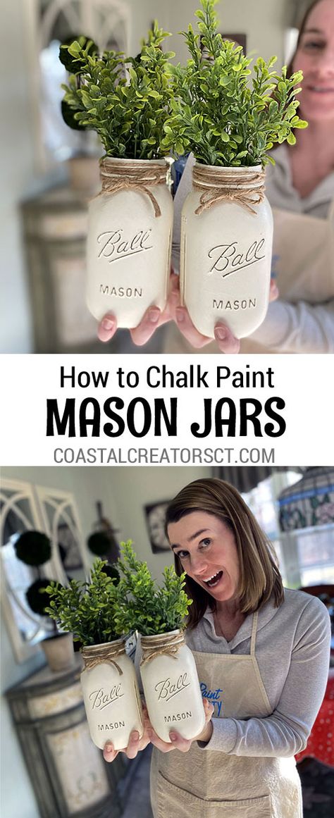 Diy Paint Mason Jars, Things You Can Do With Mason Jars, Rustic Painted Mason Jars, Ball Glass Jars Ideas, Paint Mason Jars Diy Rustic, Mason Jars Painted Diy, Mason Jar Home Decor Diy, Ball Jars Ideas Diy Projects, Mason Jar Party Decor