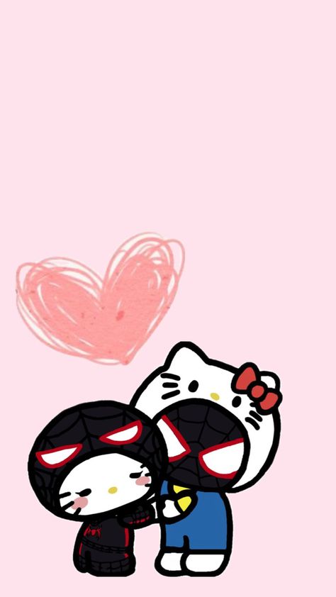 Spider man + hello kitty Hello Kitty And Miles Morales, Spider Man N Hello Kitty, Hello Kitty And Spider Man Wallpaper, Spiderman Background Laptop, Hello Kitty N Spiderman, Spider Man And Hello Kitty Wallpaper, Hello Kitty Couple Wallpaper, Hello Kitty Spiderman Wallpaper, Hello Kitty And Spiderman Wallpaper