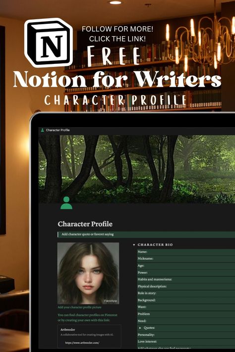 Free Notion Templates Character Profile Notion, Notion Character Template, Character Profile Template Writing, Character Bio Template, Webtoon Tips, Character Profile Template, Create Character, Character Bio, Character Templates