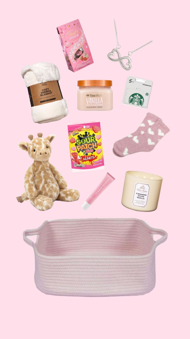 Bae Basket Idea (pink edition) 💞 #valentines2024 #baebasket #pink #cute #love #vday #valentines #candy Molde, Basket Gift Ideas For Boyfriend, Basket Ideas For Girlfriend, Unique Diy Gift Ideas, Boyfriend Basket, Diy Easter Basket Ideas, Girly Christmas Gifts, Pink Gift Basket, Basket Ideas For Boyfriend