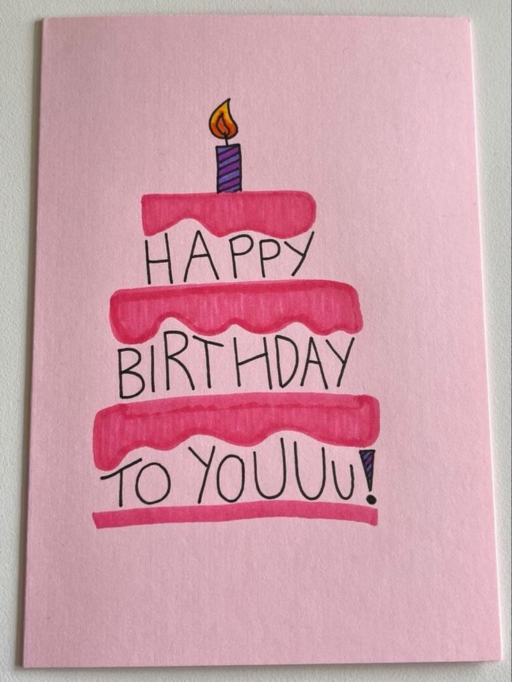 a pink birthday card with the words happy birthday to you