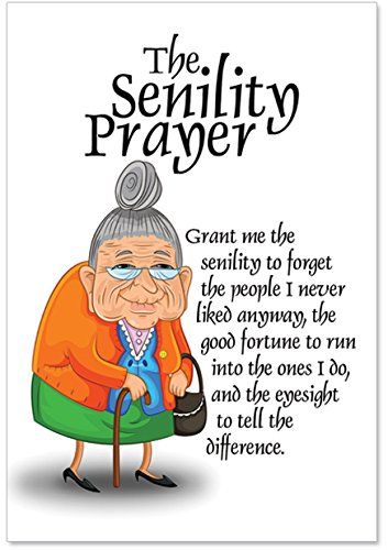 an old woman is sitting in a chair with the words, the serility prayer