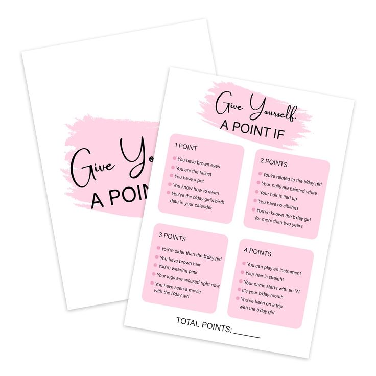 two pink and white cards with the words give you a point if on them,