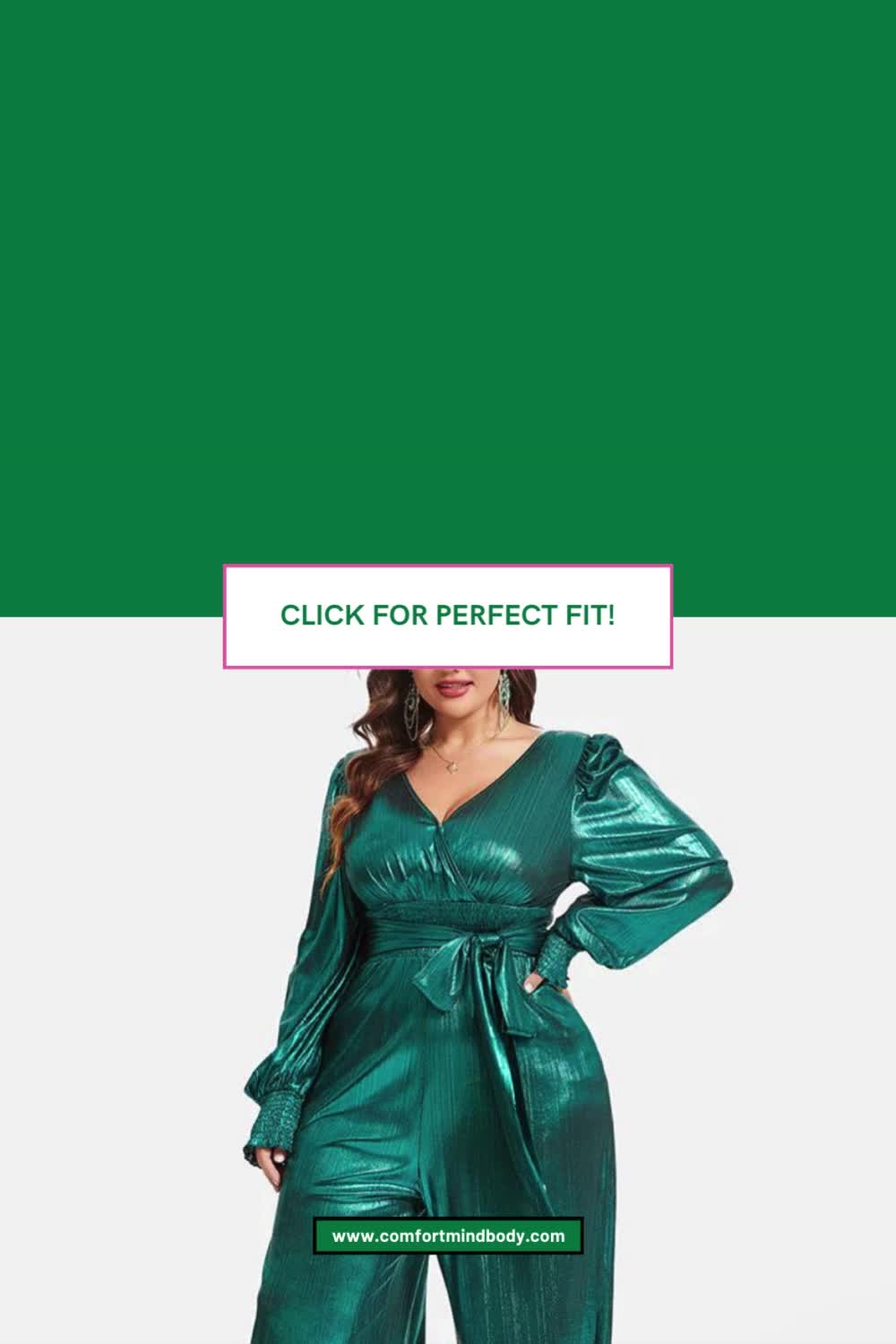 This may contain: a woman in green jumpsuits with the words 10 fashion secrets for flattering thick arms