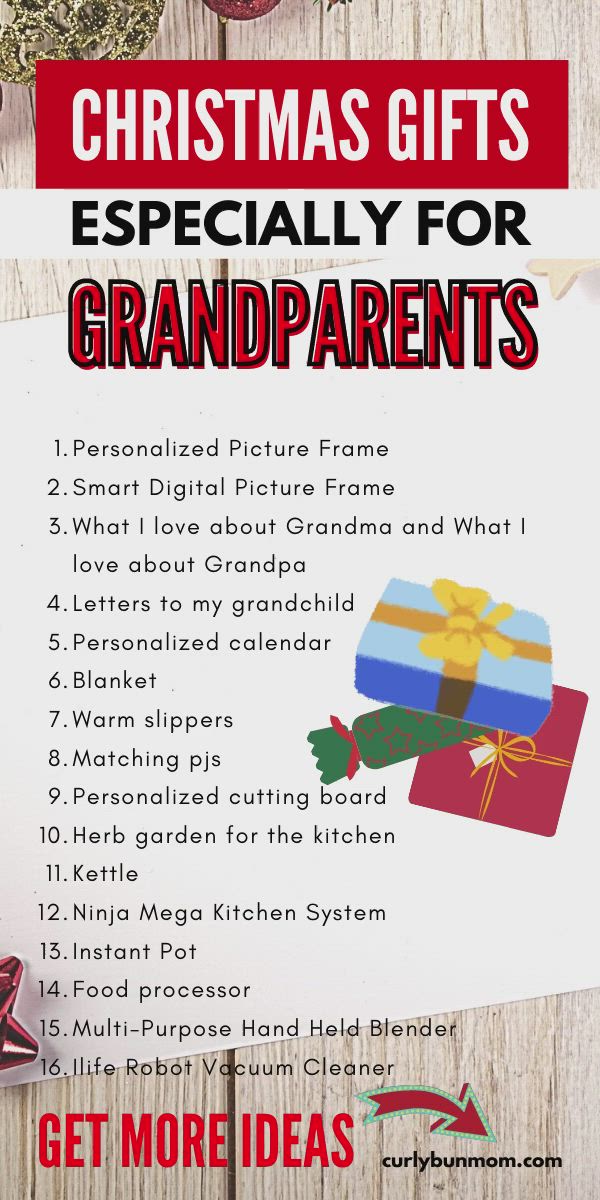 This may contain: a christmas gift list with the words, special gifts for grandparents and grandpas on it