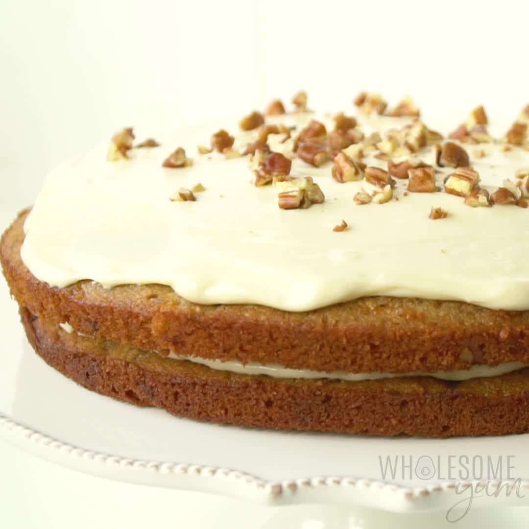 Low Carb Keto Sugar-Free Carrot Cake Recipe with Almond Flour - The best keto low carb carrot cake recipe ever! The steps for how to make sugar-free carrot cake are surprisingly easy. So moist and delicious, no one will guess it's gluten-free and sugar-free. Paleo and dairy-free options, too. #wholesomeyum #lowcarb #dessert #sugarfree #cake