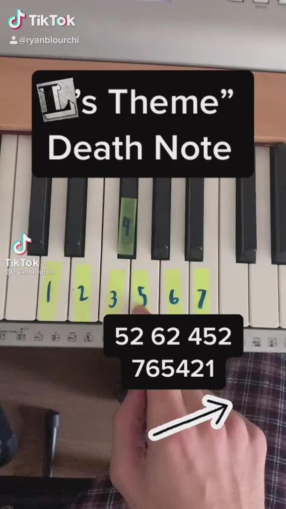 This may contain: someone is playing the keyboard on their cell phone and it says,'s theme death note