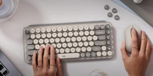 Image showing a person typing on Logitech's POP Key mechanical keyboard.