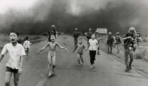 Black & White picture of crying children fleeing in Vietnam