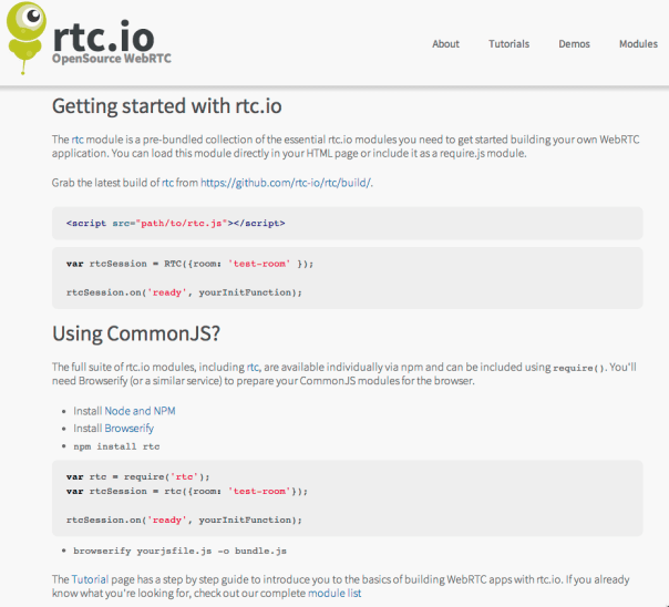 Using rtc.io rtc JS library