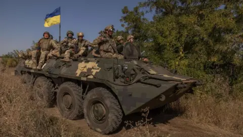 Ukrainian soldiers in the Donetsk region of Ukraine on 26 September 2023