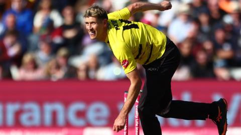 David Payne bowling at Edgbaston on Finals Day 