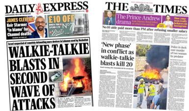 Front pages of Daily Express and The Times 