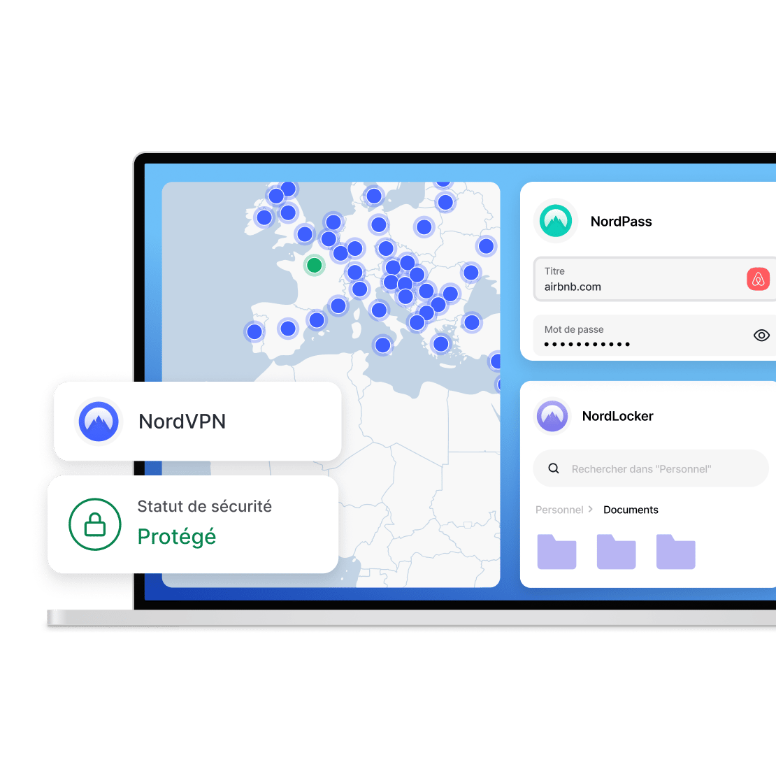 Protection d'un appareil numérique avec les produits Nord Security : NordVPN, NordPass, NordLocker